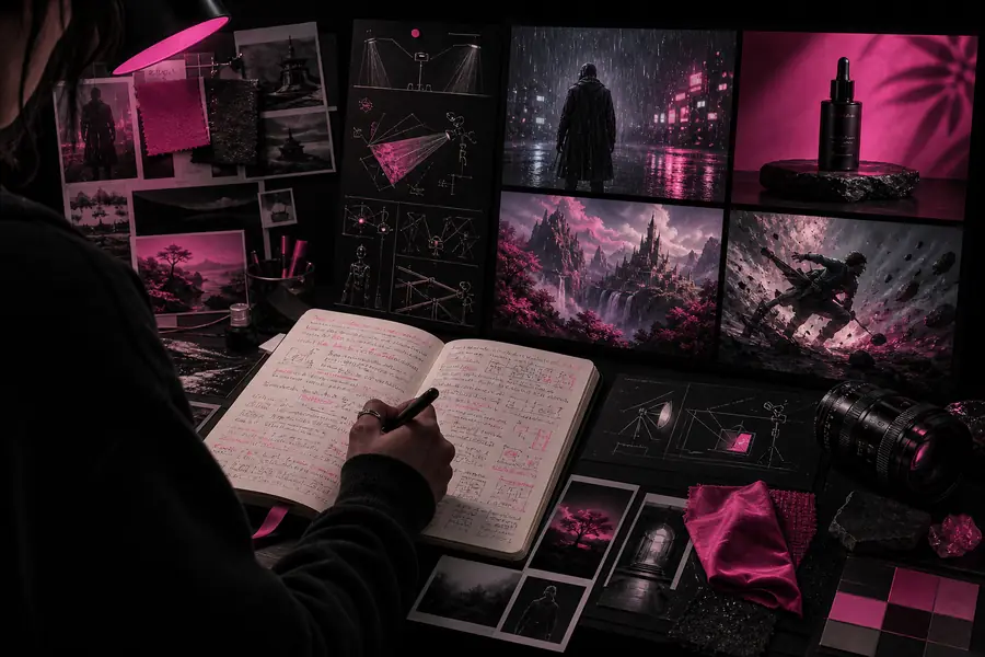 Structured visual prompt board with refined cinematic references