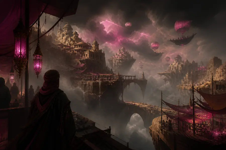 Early world-building concept with an atmospheric fantasy environment
